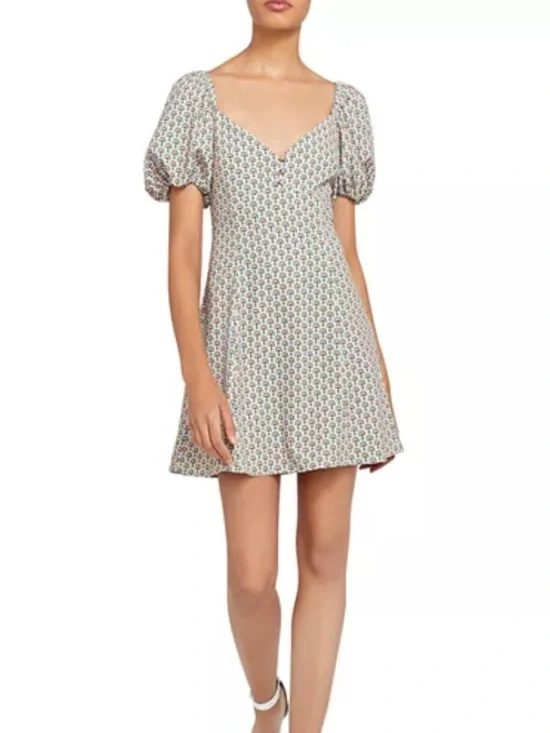 Alice + Olivia Dana Printed Puff Sleeve Mini Dress - Solstice Floral - Size 6 - Picture 2 of 12